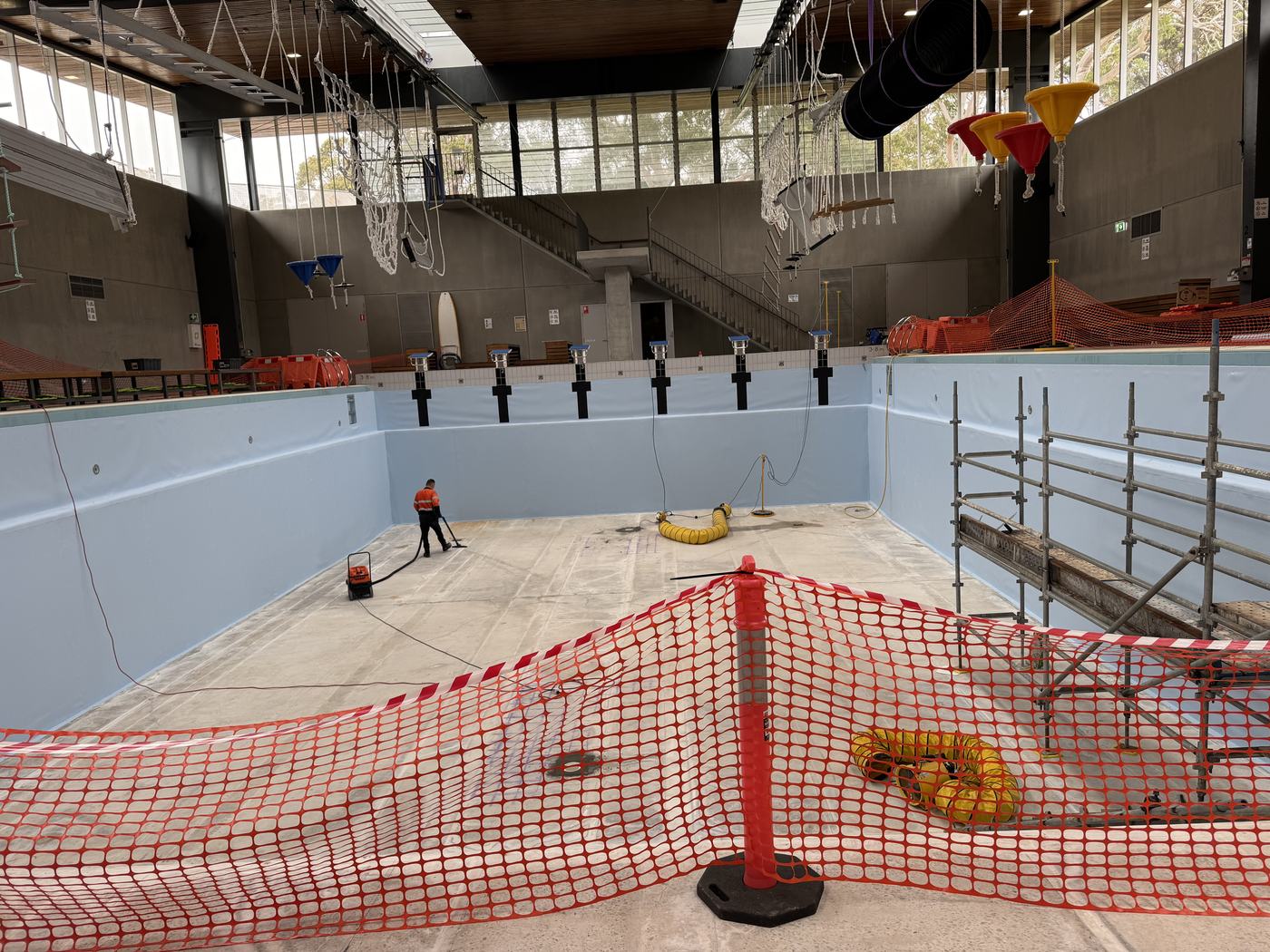 Indoor pool being prepared for a new membrane lining