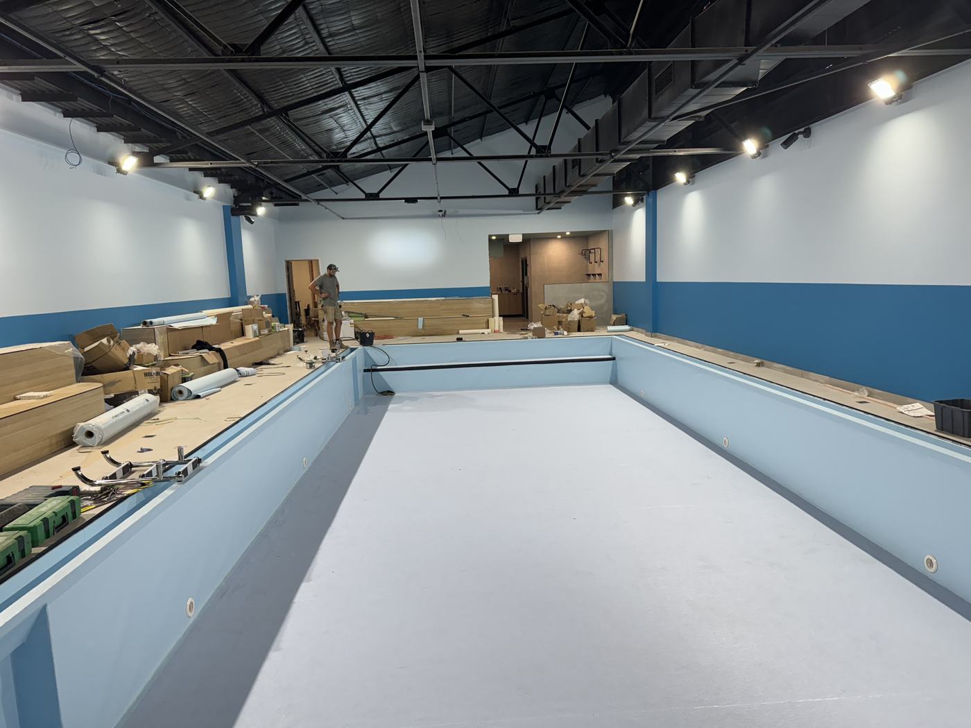 The same pool fully lined in light blue membrane